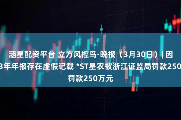 涵星配资平台 立方风控鸟·晚报（3月30日）| 因2023年年报存在虚假记载 *ST星农被浙江证监局罚款250万元